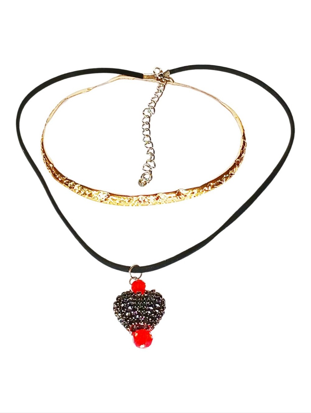 Black Cord Necklace Black Heart Charm New Age Grunge Bold Boho Chic Witchy 2000s
